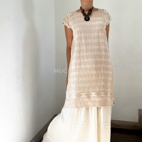 Huipil Jaspeado beige - Ch