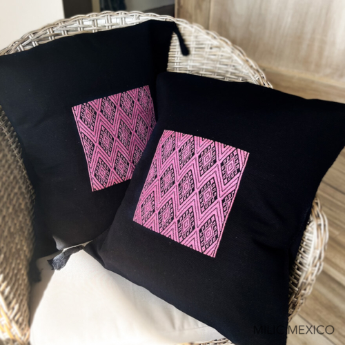 Funda cojín cuadrado negro/rosa (par)
