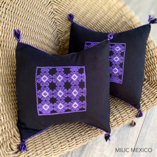 Funda cojín cuadrado negro/morado (par)