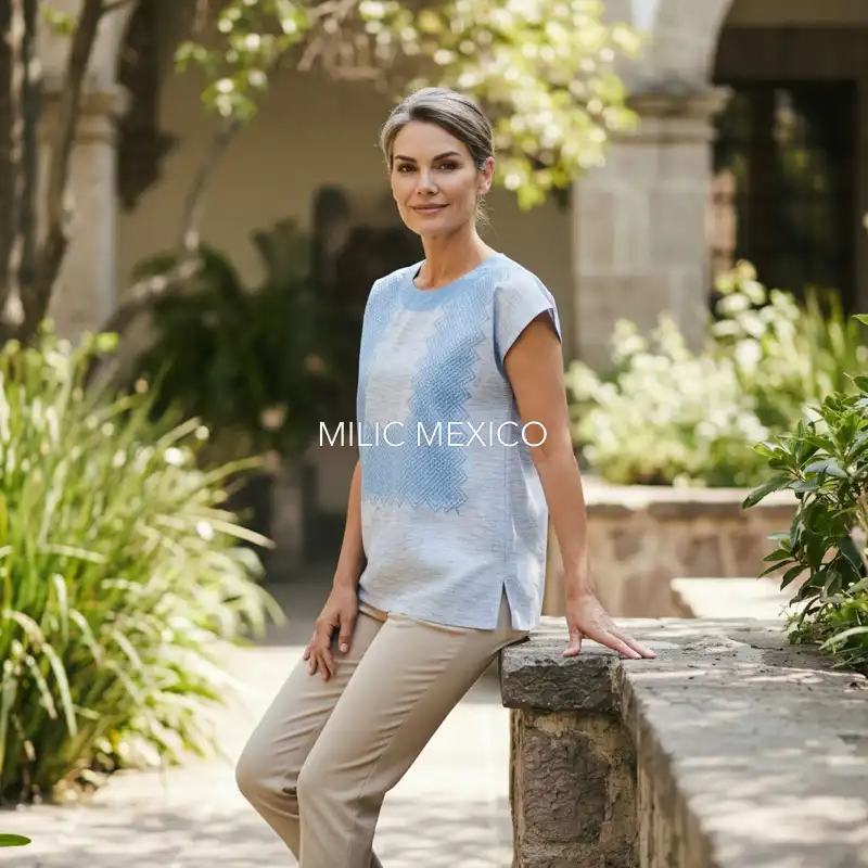 Blusa Cadenilla Lino cielo - M - Imagen 3