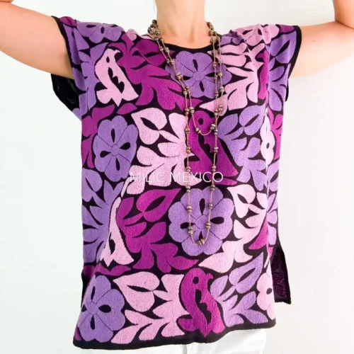 Blusa Jalapa de Díaz negro/lilas - M
