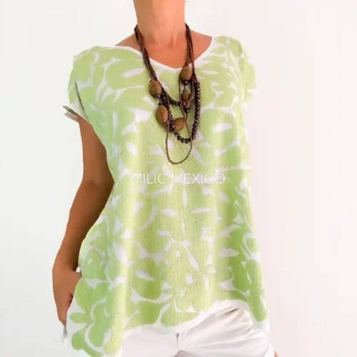 Blusa Jalapa de Díaz blanco/verde - G