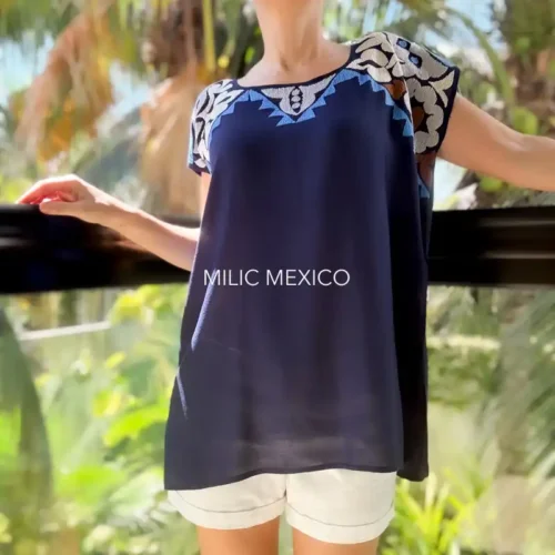 Blusa Jalapa cuello bordado azul - G