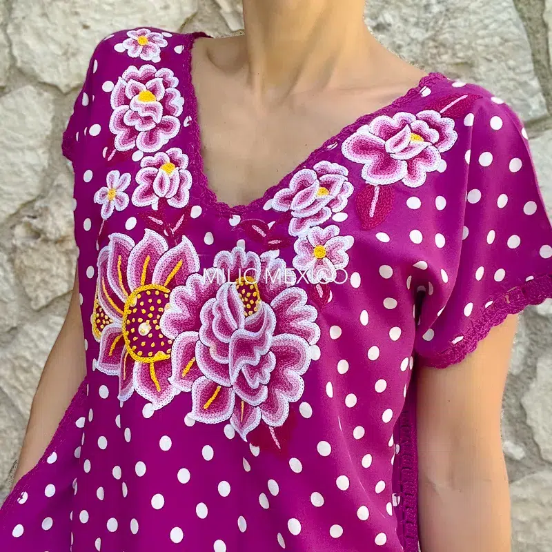 Blusa Juchitán flores estampado bugambilia - M