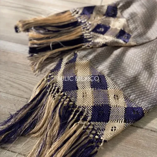 Rebozo de Bolita Santa María del Río beige/azul