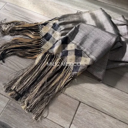 Rebozo de Bolita Santa María del Río beige/negro