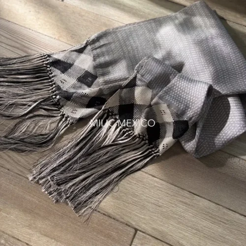 Rebozo de Bolita Santa María del Río gris/negro