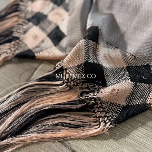 Rebozo de Bolita Santa María del Río gris/negro/salmón