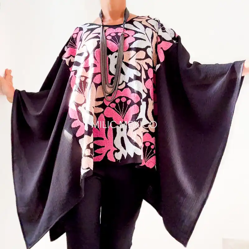 Capa Jalapa negro/rosas - Unitalla - Imagen 2