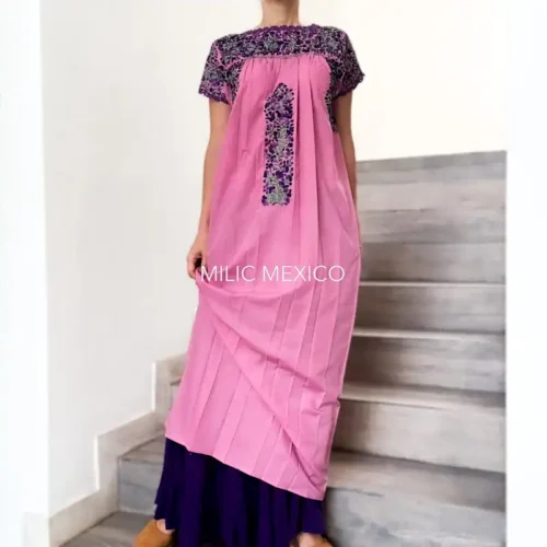 Vestido San Antonino rosa con morado - M