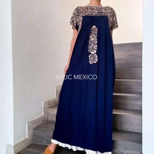 Vestido San Antonino azul con beige - G
