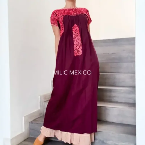 Vestido San Antonino vino con coral - G