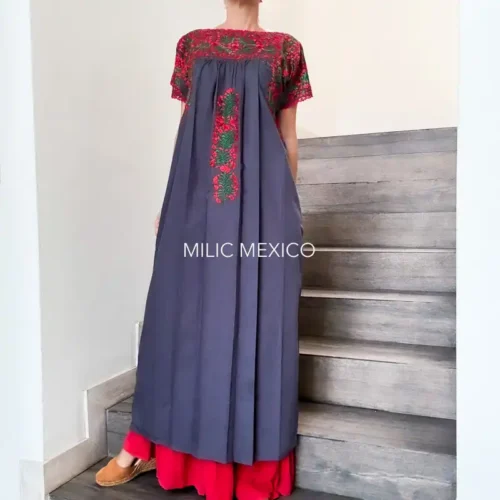Vestido San Antonino gris con rojo - G