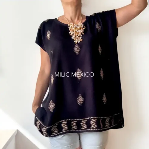 Blusa Carranza rayón negro/beige - G