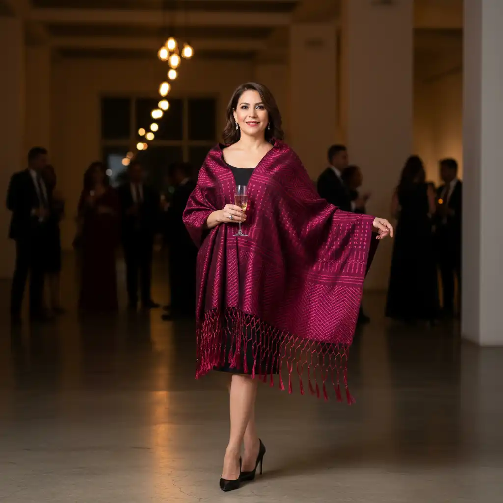 Rebozo de telar Comitán fiusha