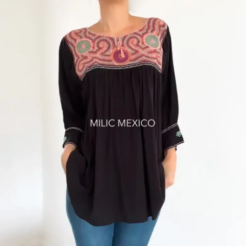 Blusa Punto de Arroz negro - M