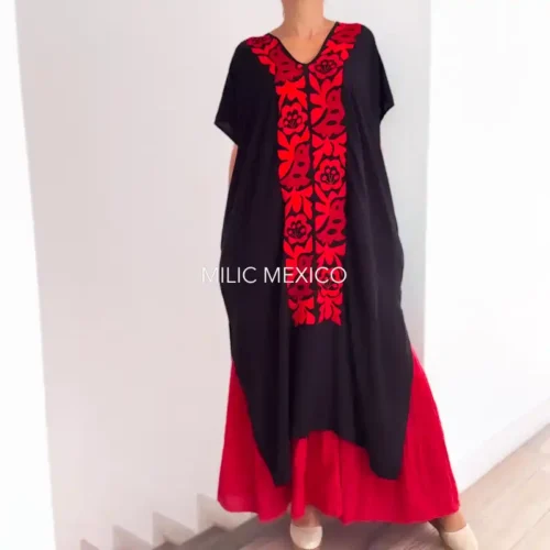 Túnica Jalapa de Díaz negro/rojo - Unitalla Curvy