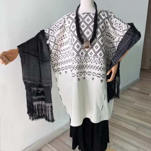 Huipil Ceremonial Aldama blanco - Unitalla