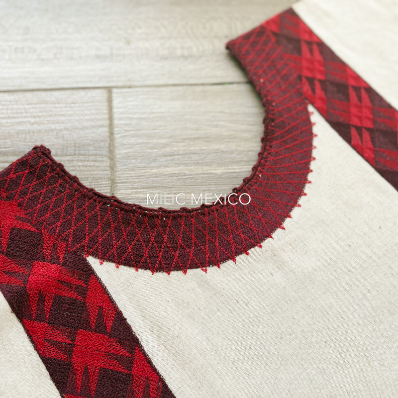 Blusa Cadenilla Camila lino beige/rojo - M