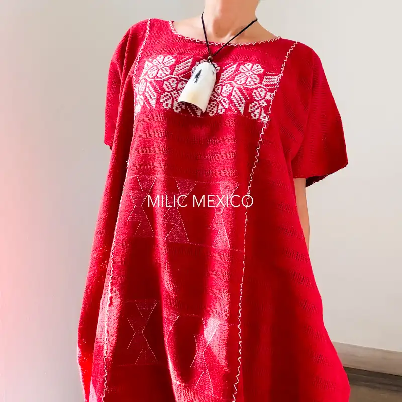 Huipil San Juan Cotzocón 3 lienzos rojo/blanco - 4XG - Imagen 2