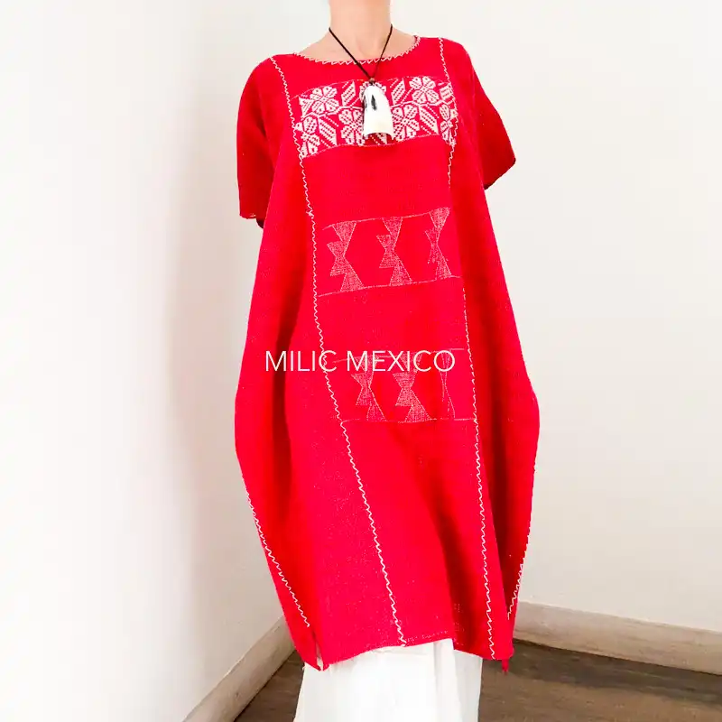 Huipil San Juan Cotzocón 3 lienzos rojo/blanco - 4XG - Imagen 4