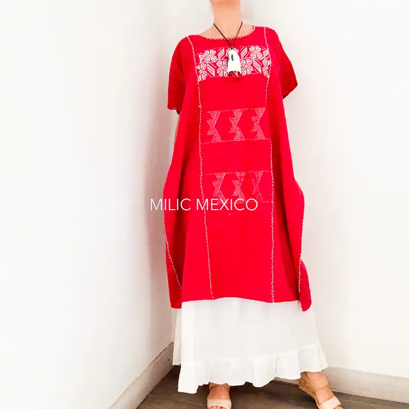 Huipil San Juan Cotzocón 3 lienzos rojo/blanco - 4XG - Imagen 3