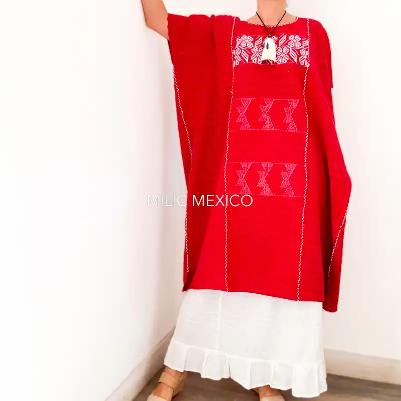 Huipil San Juan Cotzocón 3 lienzos rojo/blanco - 4XG