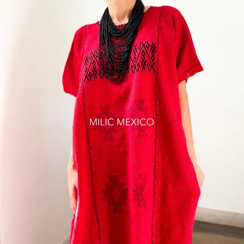 Huipil San Juan Cotzocón 3 lienzos rojo/negro - 3XG