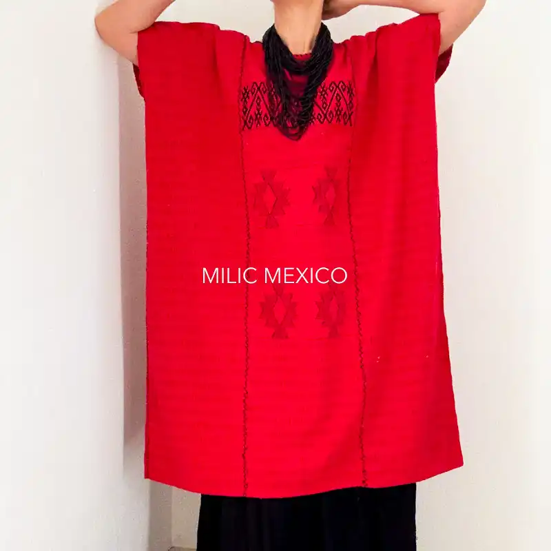 Huipil San Juan Cotzocón 3 lienzos rojo/negro - 3XG - Imagen 4