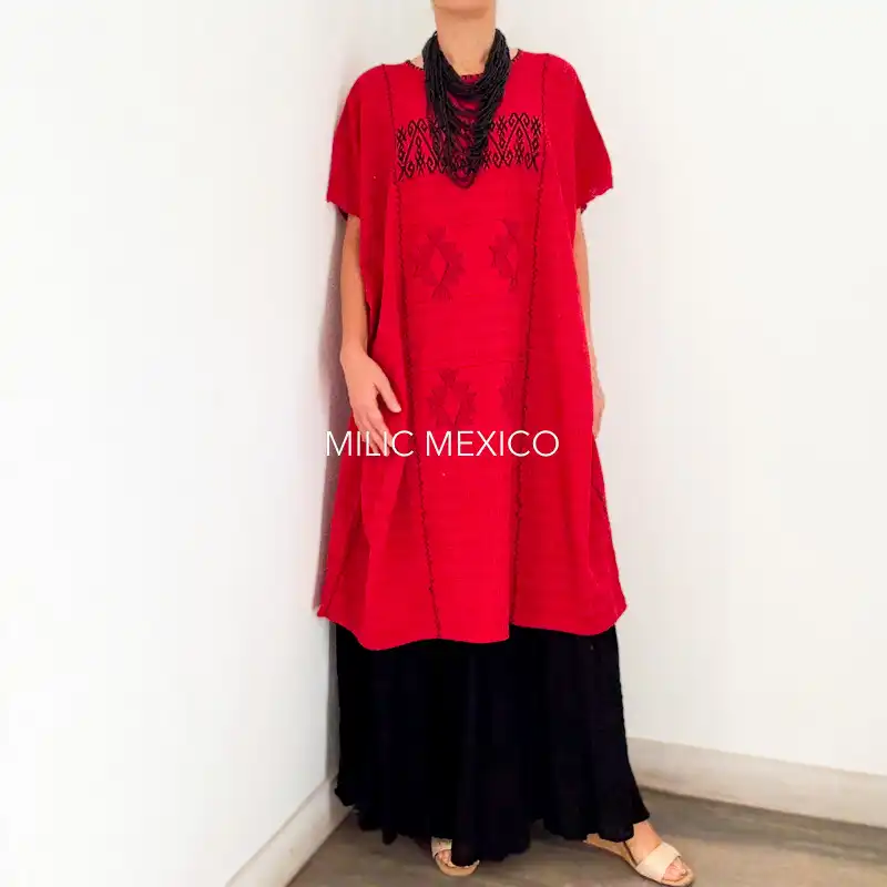 Huipil San Juan Cotzocón 3 lienzos rojo/negro - 3XG - Imagen 5