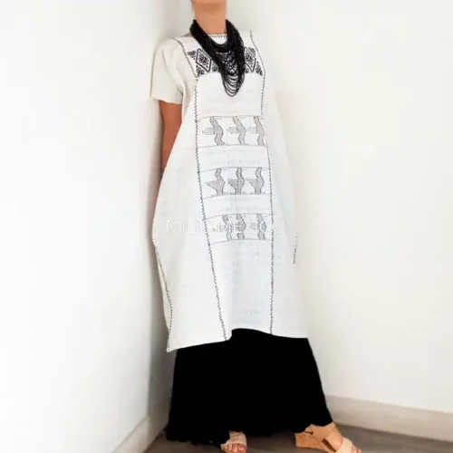 Huipil San Juan Cotzocón 3 lienzos blanco/negro- 2XG