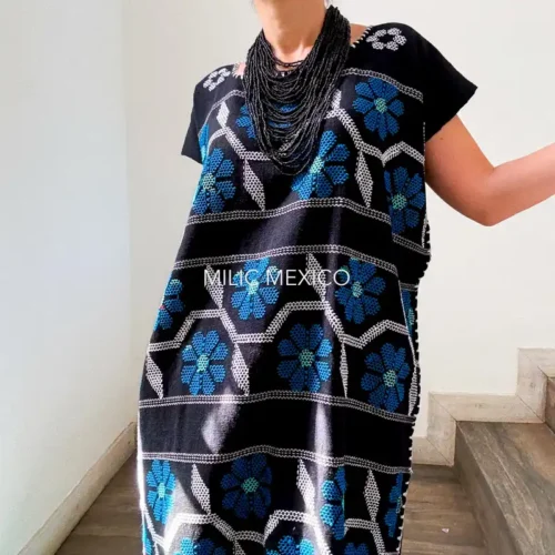 Huipil San Juan Cotzocón flores negro- G