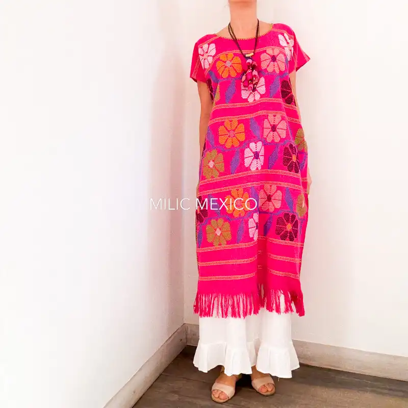 Huipil San Juan Cotzocón flores rosa - G - Imagen 3