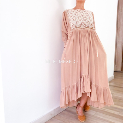Vestido Elena con bolsas beige - XG