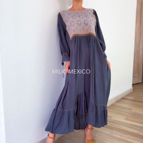 Vestido Elena con bolsas azul - XG