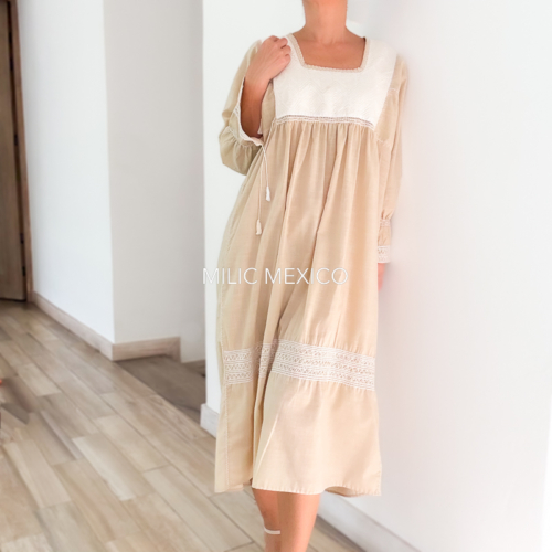 Vestido Cadenita lino beige - M