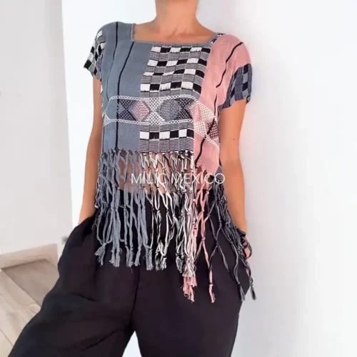 Blusa Zinancantán Torera rosa/negro - M