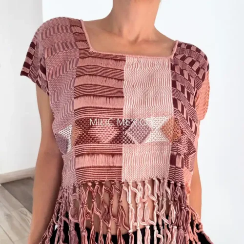 Blusa Zinancantán Torera rosa/café - M