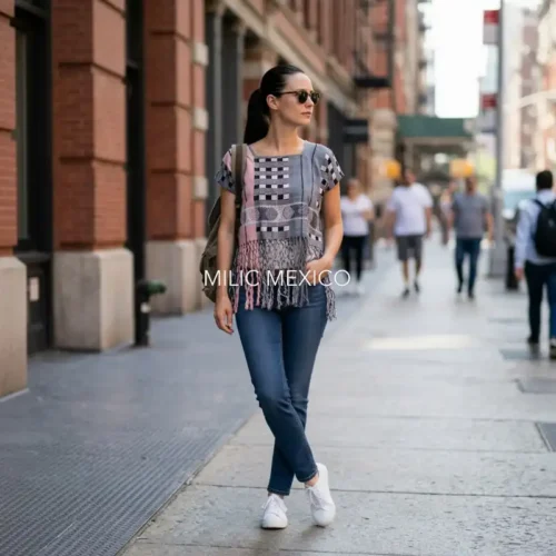 Blusa Zinancantán Torera rosa/negro - M