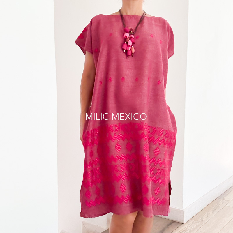 Huipil Carranza Corto rosa - XG