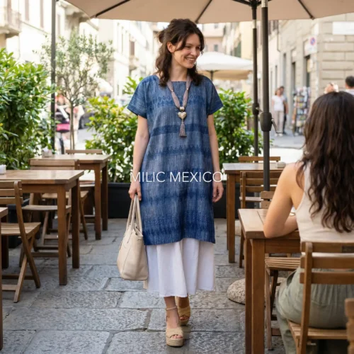 Huipil Carranza Corto azul jaspeado - XXG