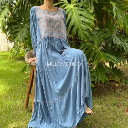 Vestido Paloma azul manga 3/4- 3XG