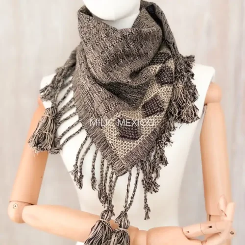 Pashmina Deshilada crema-negro