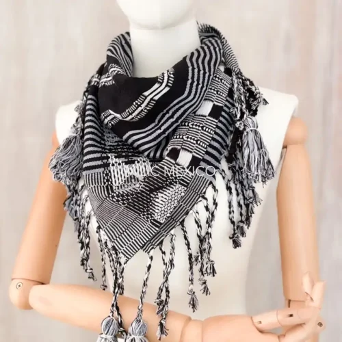 Pashmina Deshilada negro-blanco