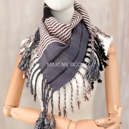 Pashmina Deshilada negro-gris-café