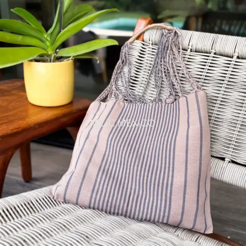 Bolsa de Telar Zinancantán beige rayas grises
