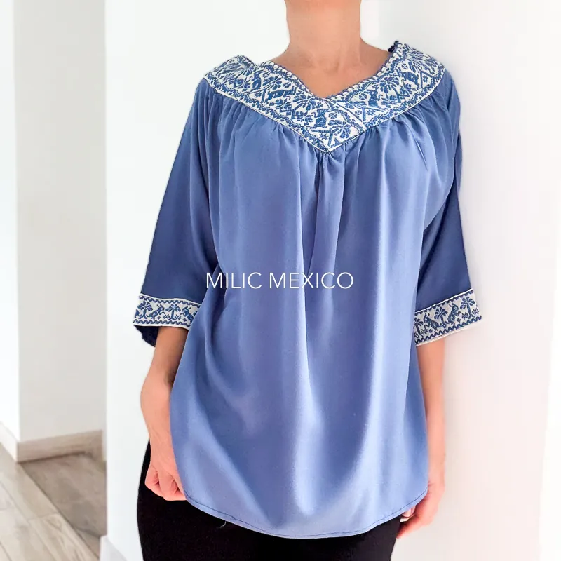 Blusa Pahuatlán azul - XG - Imagen 2