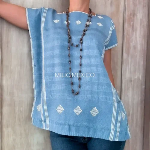Blusa Zinancantán Isabel azul cielo  - G