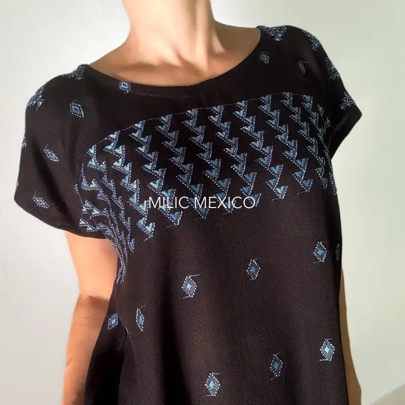 Blusa Carranza rayón negro/cielo- G - Imagen 2