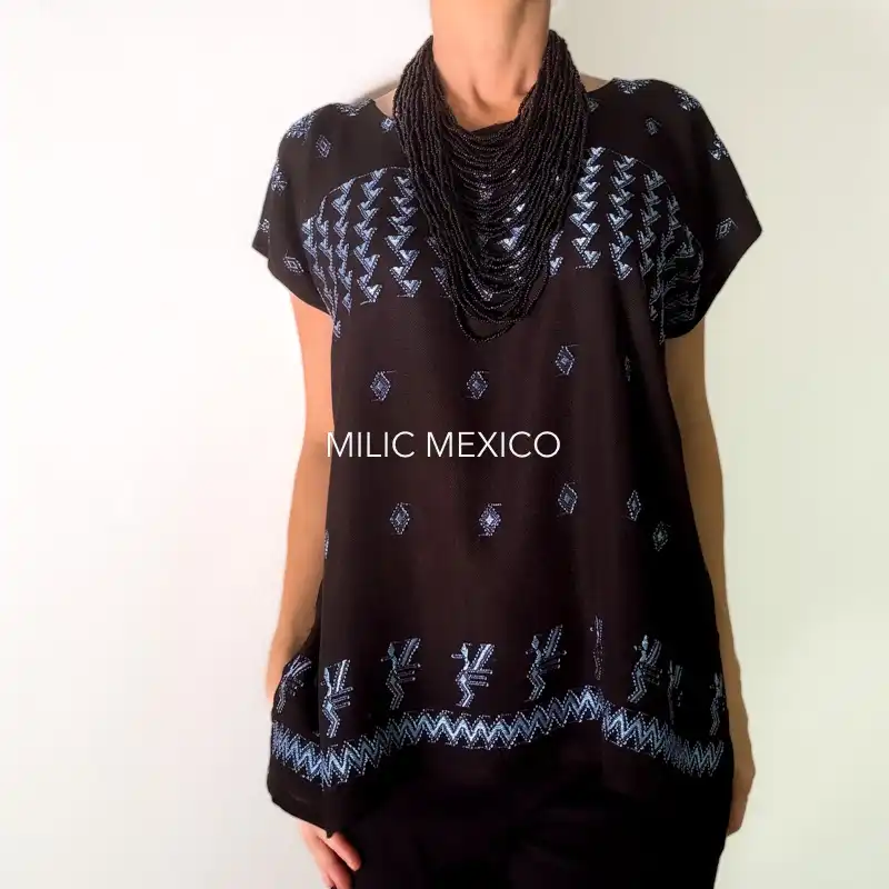 Blusa Carranza rayón negro/cielo- G - Imagen 5